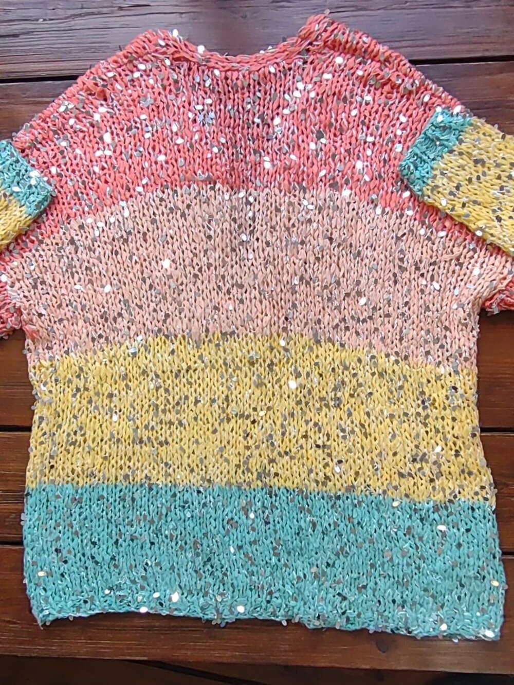 FARM Rio Brazil Sequin Cardigan Colorblock Stripe Boho *Flaws  Size G-Medium - Picture 6 of 16